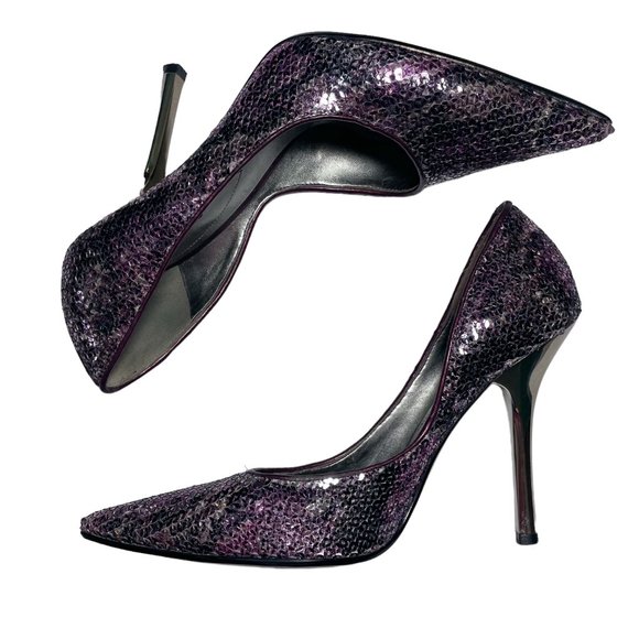 Guess Carrie Purple Sequin Metallic Glitter.Pointed Toe High Heel Stiletto Shoes - Picture 2 of 13